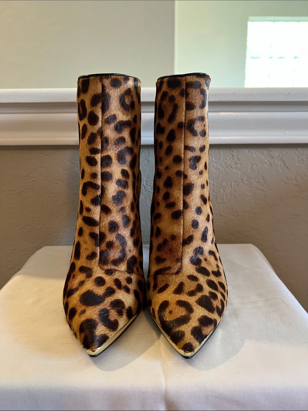 Leopard Print Pointed Toe Ankle Booties - Brown